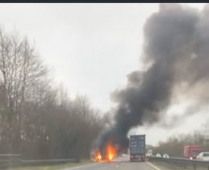 Fire crews dealing with van fire A34 southbound Bullington Cross