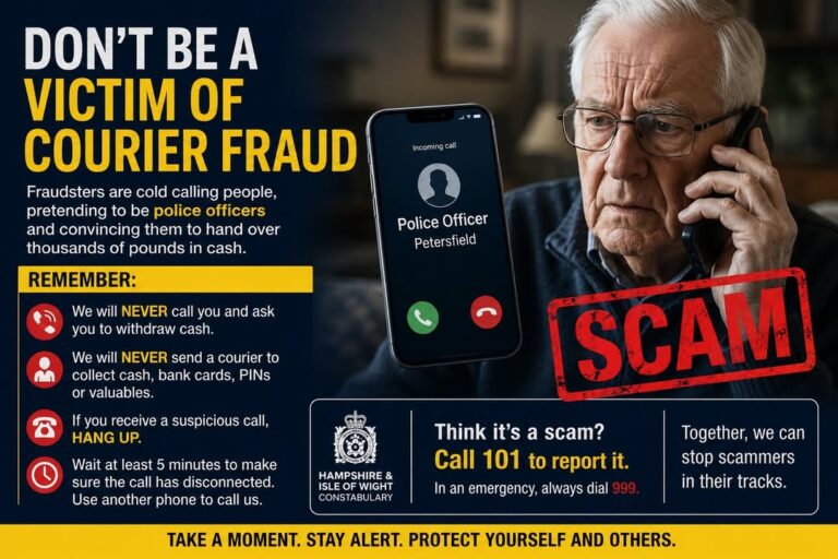 Warning Issued After Pensioner Loses £12,000 in Courier Fraud Scam in Petersfield